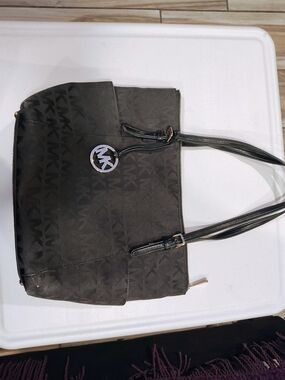 Michael Kors Black Logo Jacquard Satchel with MK Charm